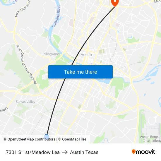 7301 S 1st/Meadow Lea to Austin Texas map