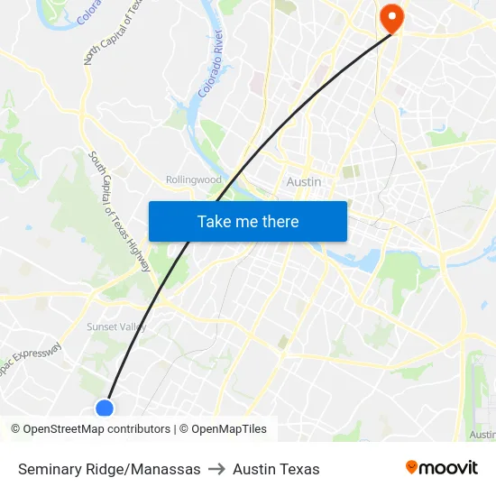 Seminary Ridge/Manassas to Austin Texas map