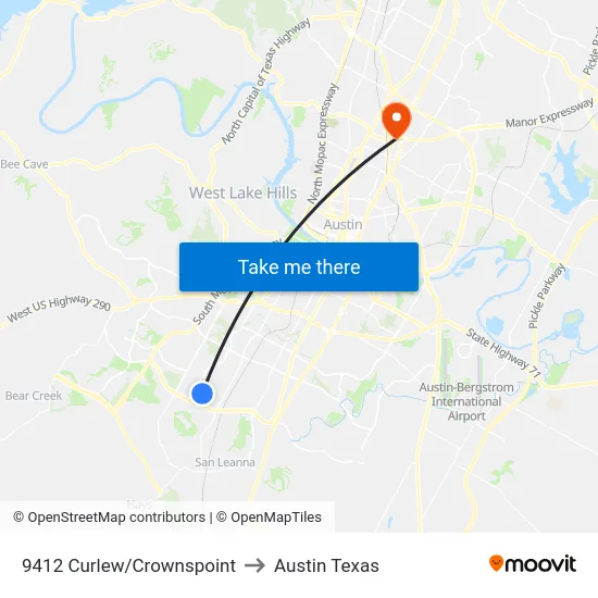 9412 Curlew/Crownspoint to Austin Texas map