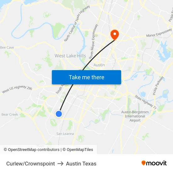 Curlew/Crownspoint to Austin Texas map