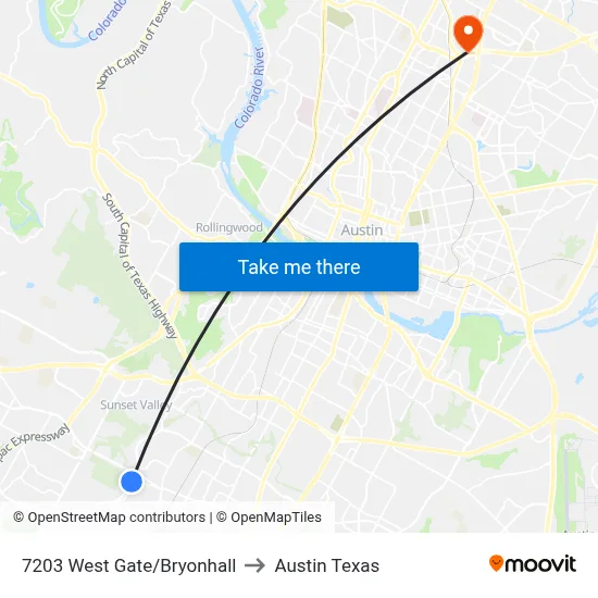 7203 West Gate/Bryonhall to Austin Texas map