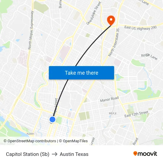 Capitol Station (Sb) to Austin Texas map