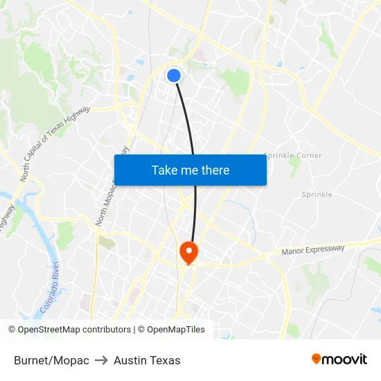 Burnet/Mopac to Austin Texas map
