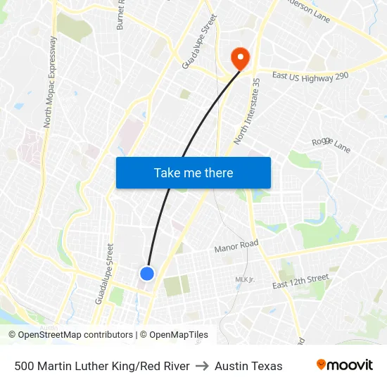 500 Martin Luther King/Red River to Austin Texas map