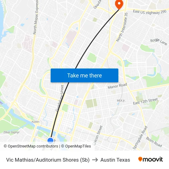 Vic Mathias/Auditorium Shores (Sb) to Austin Texas map