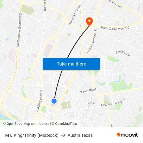 M L King/Trinity (Midblock) to Austin Texas map