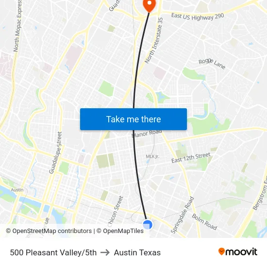 500 Pleasant Valley/5th to Austin Texas map