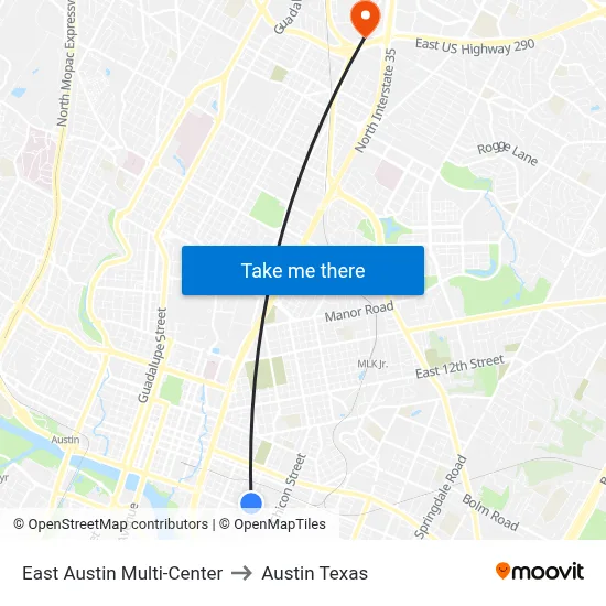 East Austin Multi-Center to Austin Texas map