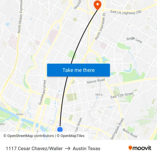 1117 Cesar Chavez/Waller to Austin Texas map