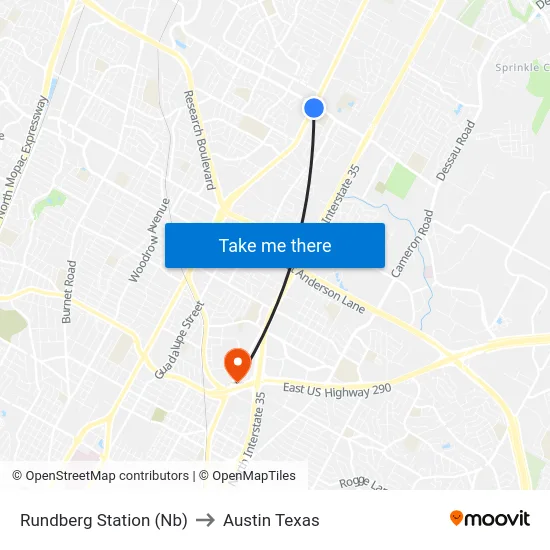 Rundberg Station (Nb) to Austin Texas map