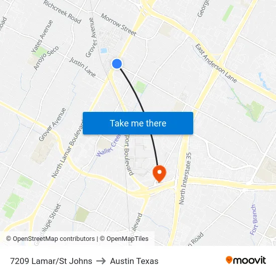 7209 Lamar/St Johns to Austin Texas map