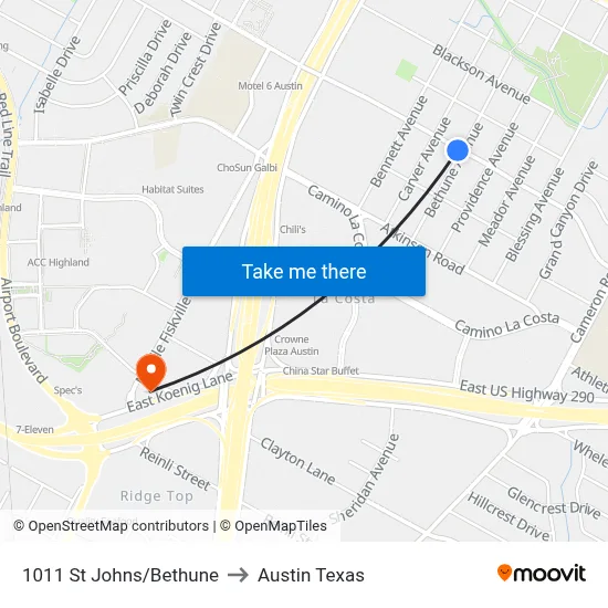 1011 St Johns/Bethune to Austin Texas map