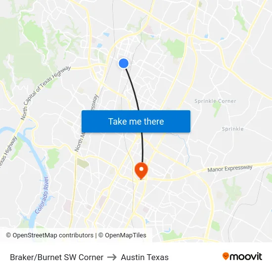 Braker/Burnet SW Corner to Austin Texas map