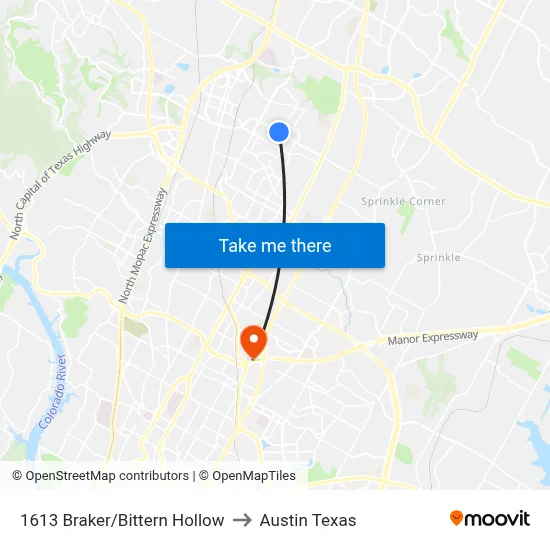1613 Braker/Bittern Hollow to Austin Texas map