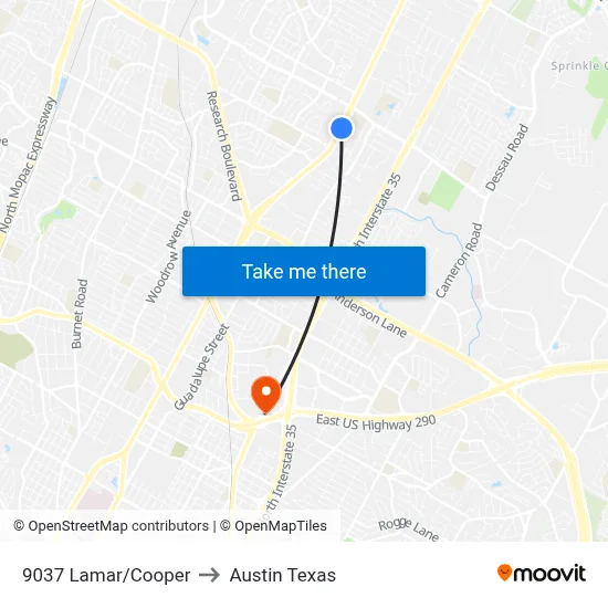 9037 Lamar/Cooper to Austin Texas map