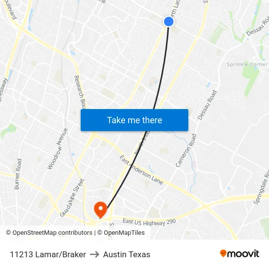 11213 Lamar/Braker to Austin Texas map