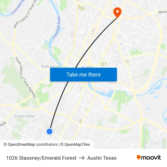1026 Stassney/Emerald Forest to Austin Texas map