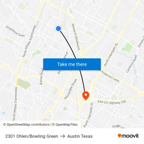 2301 Ohlen/Bowling Green to Austin Texas map