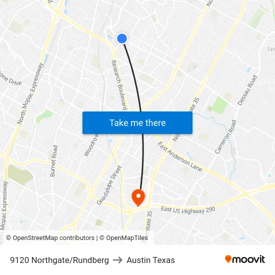 9120 Northgate/Rundberg to Austin Texas map