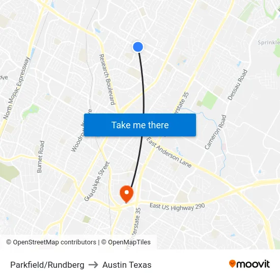 Parkfield/Rundberg to Austin Texas map