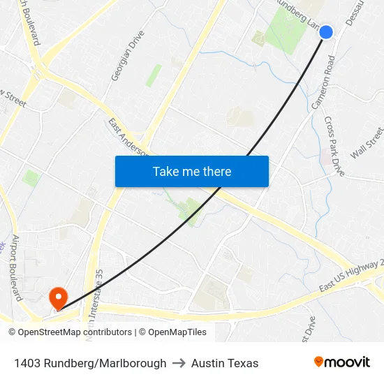 1403 Rundberg/Marlborough to Austin Texas map
