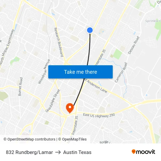 832 Rundberg/Lamar to Austin Texas map
