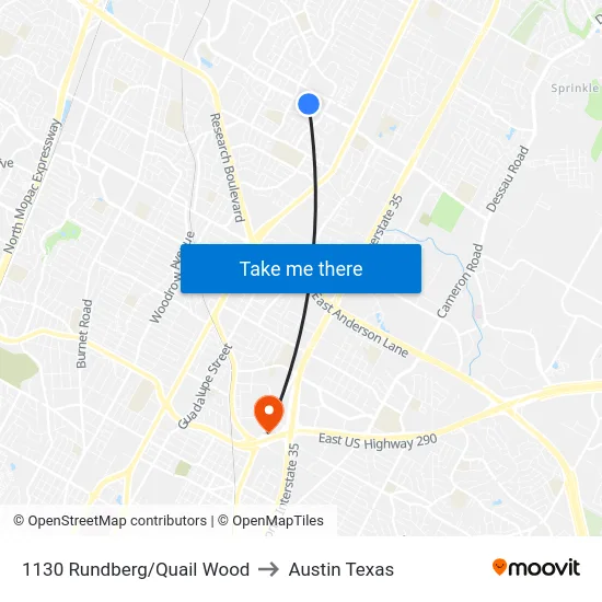 1130 Rundberg/Quail Wood to Austin Texas map