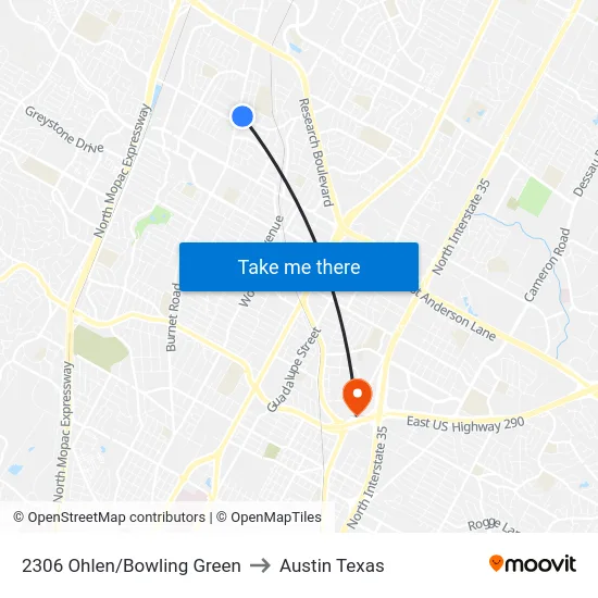 2306 Ohlen/Bowling Green to Austin Texas map