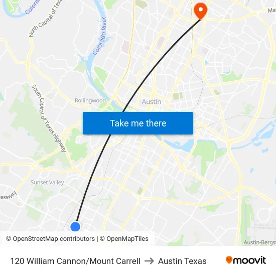 120 William Cannon/Mount Carrell to Austin Texas map