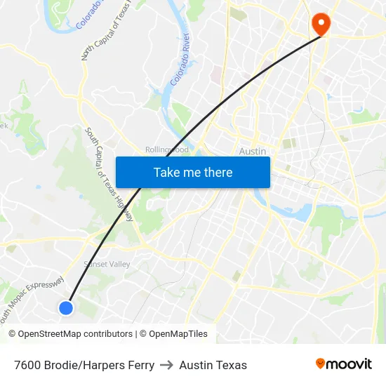 7600 Brodie/Harpers Ferry to Austin Texas map