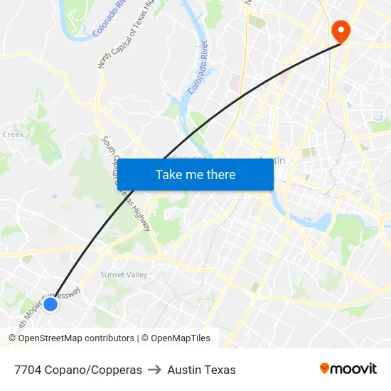 7704 Copano/Copperas to Austin Texas map