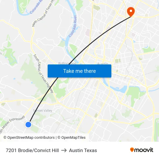 7201 Brodie/Convict Hill to Austin Texas map