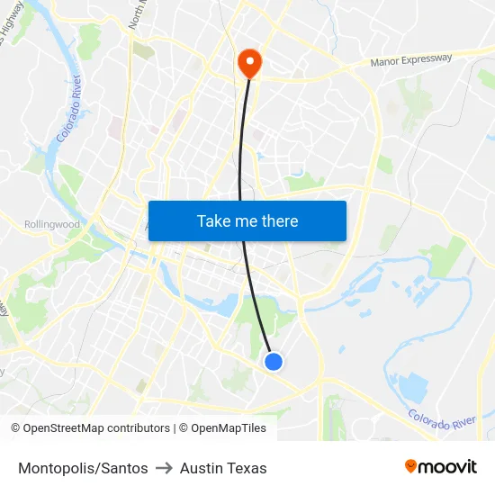 Montopolis/Santos to Austin Texas map