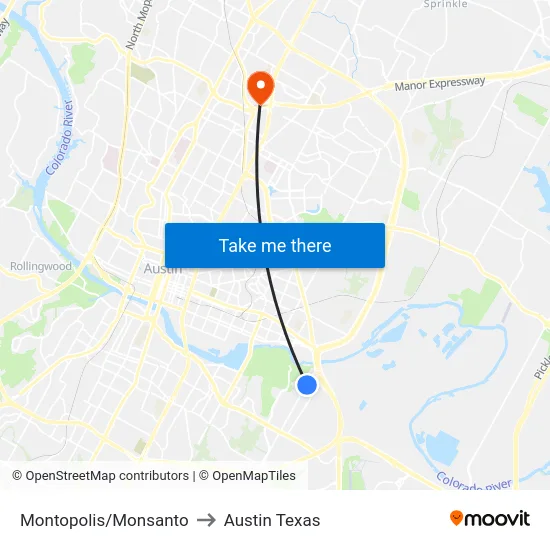 Montopolis/Monsanto to Austin Texas map