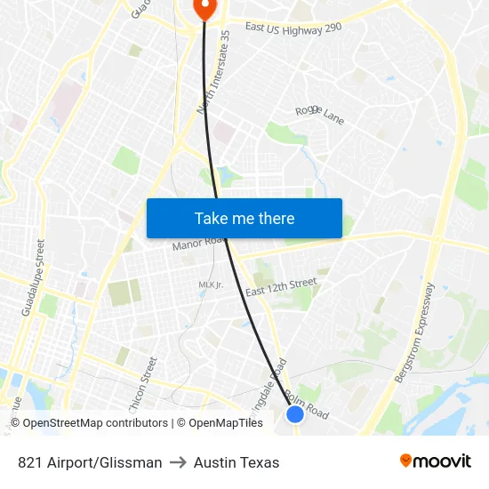 821 Airport/Glissman to Austin Texas map