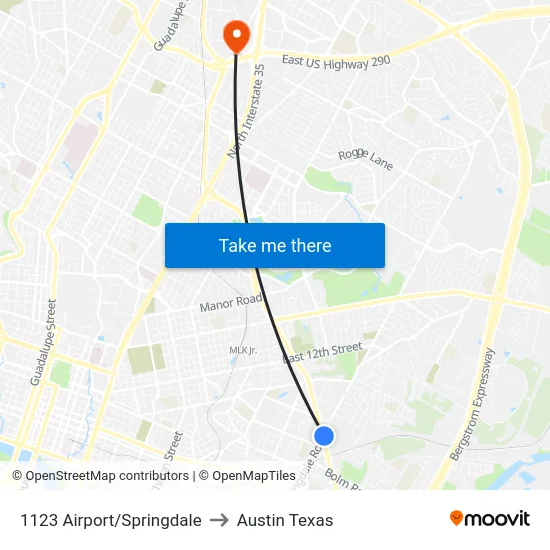 1123 Airport/Springdale to Austin Texas map