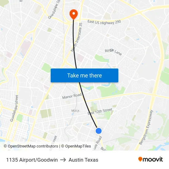 1135 Airport/Goodwin to Austin Texas map