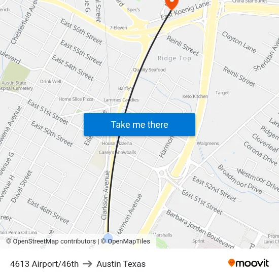 4613 Airport/46th to Austin Texas map
