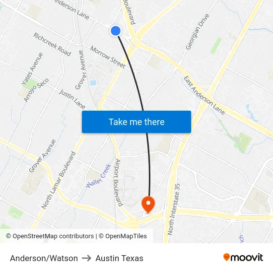 Anderson/Watson to Austin Texas map