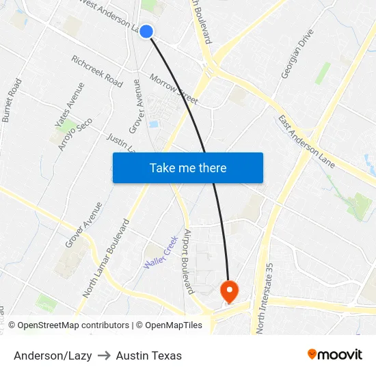 Anderson/Lazy to Austin Texas map