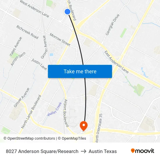 8027 Anderson Square/Research to Austin Texas map