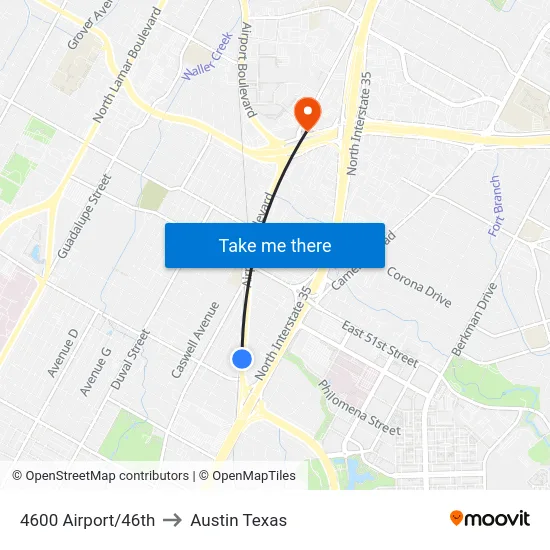 4600 Airport/46th to Austin Texas map
