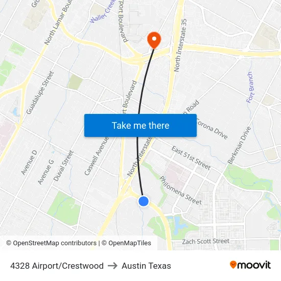 4328 Airport/Crestwood to Austin Texas map