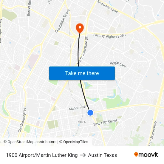 1900 Airport/Martin Luther King to Austin Texas map