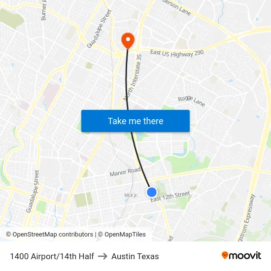 1400 Airport/14th Half to Austin Texas map