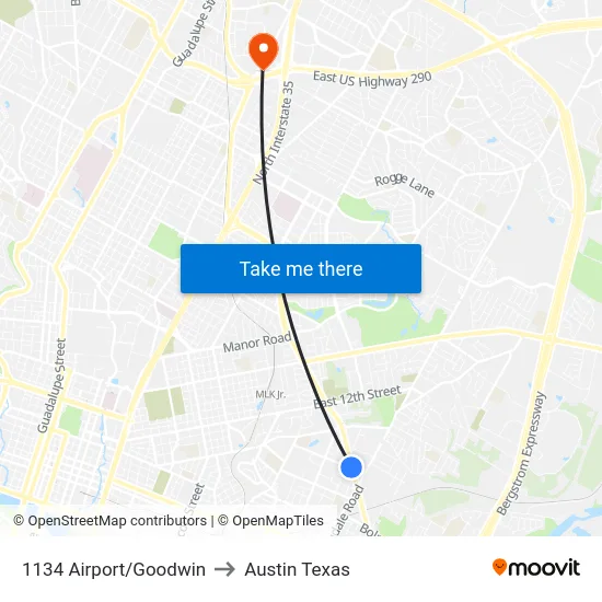 1134 Airport/Goodwin to Austin Texas map