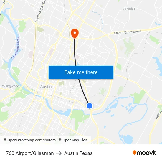 760 Airport/Glissman to Austin Texas map