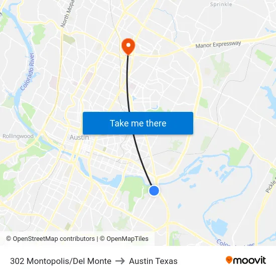 302 Montopolis/Del Monte to Austin Texas map