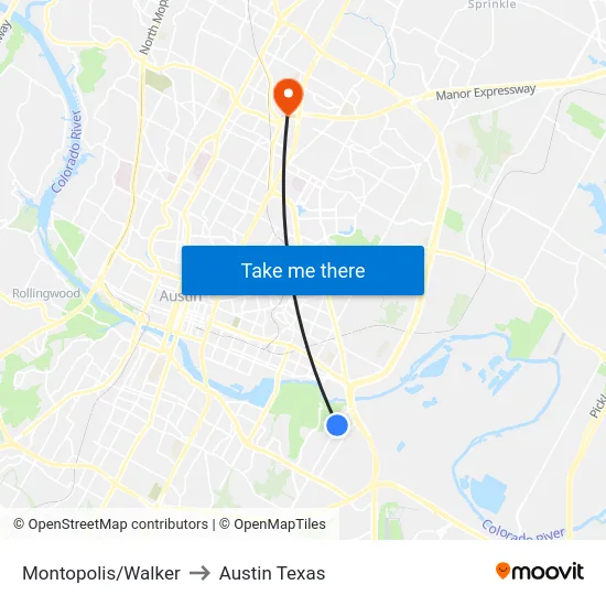 Montopolis/Walker to Austin Texas map