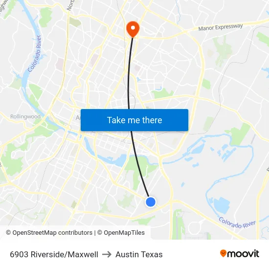 6903 Riverside/Maxwell to Austin Texas map